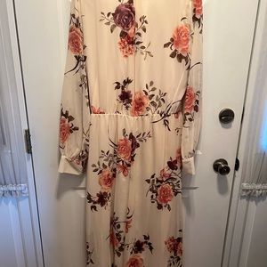ROSE FLORAL CHIFFON DRESS LONG SLEEVE SIZE 3 X